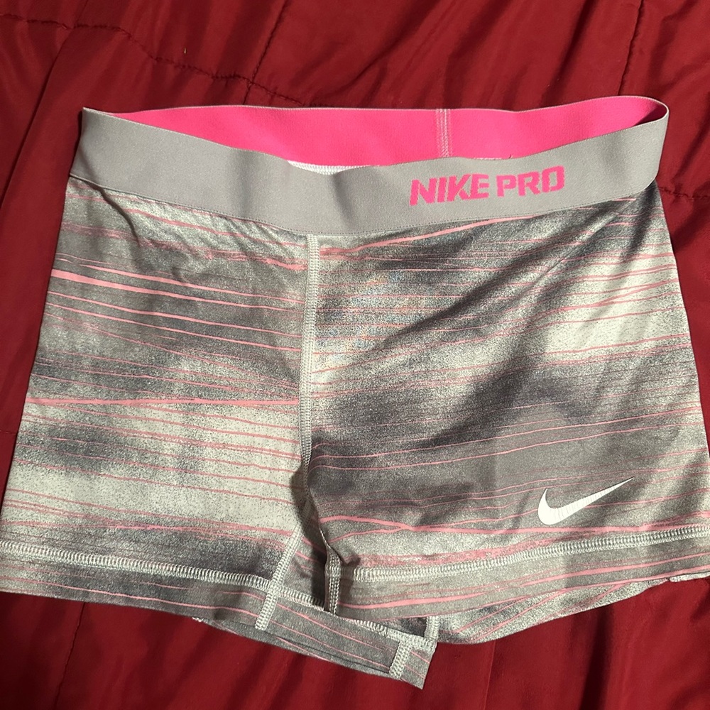 Nike Pro Women's Silver and Pink Athletic Shorts